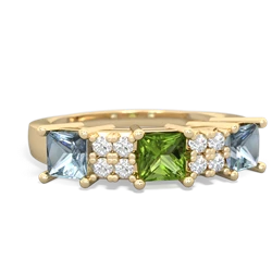 Peridot Three Stone Diamond Cluster 14K Yellow Gold ring R2592