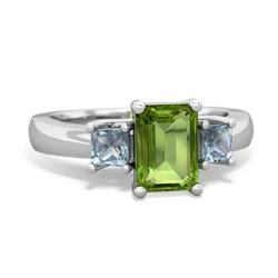 Peridot Three Stone Emerald-Cut Trellis 14K White Gold ring R4021