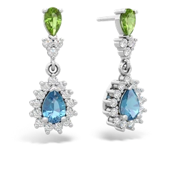 Peridot Halo Pear Dangle 14K White Gold earrings E1882