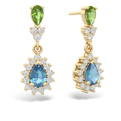 Peridot Halo Pear Dangle 14K Yellow Gold earrings E1882