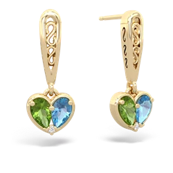 Peridot Filligree Heart 14K Yellow Gold earrings E5070