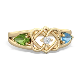 Peridot Hearts Intertwined 14K Yellow Gold ring R5880