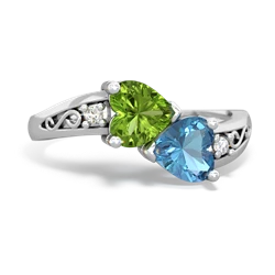 Peridot Snuggling Hearts 14K White Gold ring R2178