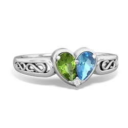 Peridot Filligree 'One Heart' 14K White Gold ring R5070