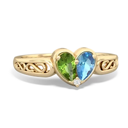 Peridot Filligree 'One Heart' 14K Yellow Gold ring R5070