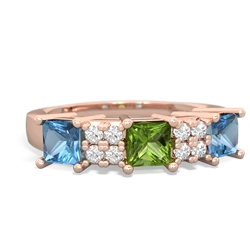 Peridot Three Stone Diamond Cluster 14K Rose Gold ring R2592