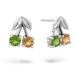 Peridot Sweet Cherries 14K White Gold earrings E7001