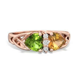 Peridot Celtic Knot Double Heart 14K Rose Gold ring R5040