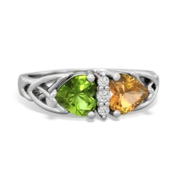 Peridot Celtic Knot Double Heart 14K White Gold ring R5040