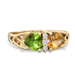 Peridot Celtic Knot Double Heart 14K Yellow Gold ring R5040