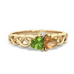 Peridot Heart To Heart Braid 14K Yellow Gold ring R5870