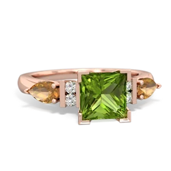 Peridot 6Mm Princess Eternal Embrace Engagement 14K Rose Gold ring C2002