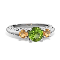 Peridot Art Deco Eternal Embrace Engagement 14K White Gold ring C2003