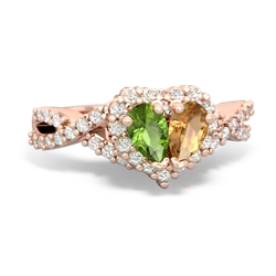 Peridot Diamond Twist 'One Heart' 14K Rose Gold ring R2640HRT