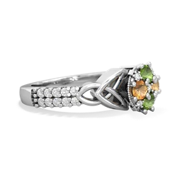 Peridot Celtic Knot Cluster Engagement 14K White Gold ring R26443RD