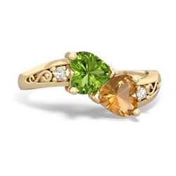 Peridot Snuggling Hearts 14K Yellow Gold ring R2178