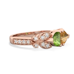 Peridot Diamond Butterflies 14K Rose Gold ring R5601