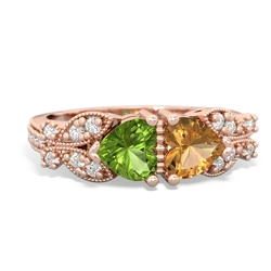 Peridot Diamond Butterflies 14K Rose Gold ring R5601