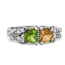 Peridot Diamond Butterflies 14K White Gold ring R5601