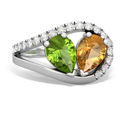 Peridot Nestled Heart Keepsake 14K White Gold ring R5650