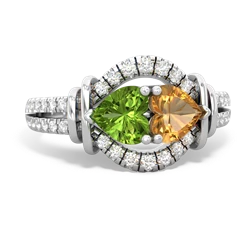 Peridot Art-Deco Keepsake 14K White Gold ring R5630