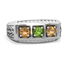 Peridot Three Stone Tire Tread Men's 14K White Gold ring R0520