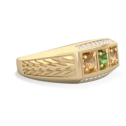 Peridot Three Stone Tire Tread Men's 14K Yellow Gold ring R0520