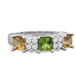 Peridot Three Stone Diamond Cluster 14K White Gold ring R2592