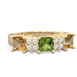 Peridot Three Stone Diamond Cluster 14K Yellow Gold ring R2592