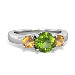 Peridot Three Stone Round Trellis 14K White Gold ring R4018