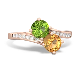 Peridot Channel Set Two Stone 14K Rose Gold ring R5303