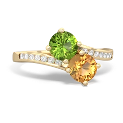 Peridot Channel Set Two Stone 14K Yellow Gold ring R5303