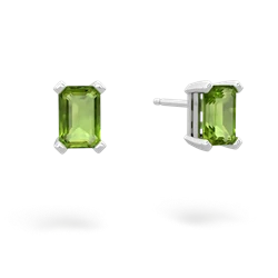 Peridot 6X4mm Emerald-Cut Stud 14K White Gold earrings E1855