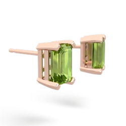 Peridot 7X5mm Emerald-Cut Stud 14K Rose Gold earrings E1856