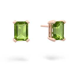 Peridot 7X5mm Emerald-Cut Stud 14K Rose Gold earrings E1856