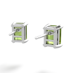 Peridot 7X5mm Emerald-Cut Stud 14K White Gold earrings E1856