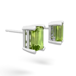 Peridot 7X5mm Emerald-Cut Stud 14K White Gold earrings E1856