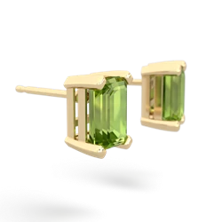 Peridot 7X5mm Emerald-Cut Stud 14K Yellow Gold earrings E1856