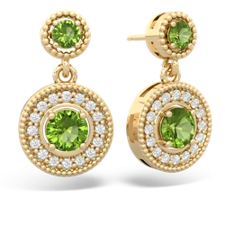 Peridot Halo Dangle 14K Yellow Gold earrings E5319