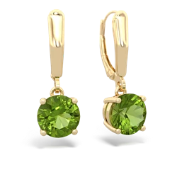 Peridot 8Mm  Round Lever Back 14K Yellow Gold earrings E2788