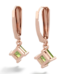 Peridot 6Mm Princess Lever Back 14K Rose Gold earrings E2789