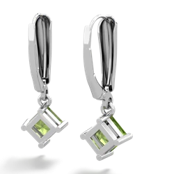 Peridot 6Mm Princess Lever Back 14K White Gold earrings E2789