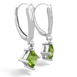 Peridot 6Mm Princess Lever Back 14K White Gold earrings E2789