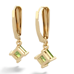 Peridot 6Mm Princess Lever Back 14K Yellow Gold earrings E2789