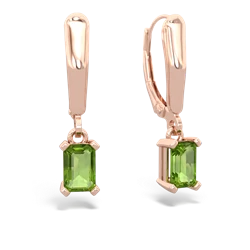 Peridot 6X4mm Emerald-Cut Lever Back 14K Rose Gold earrings E2855