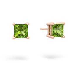 Peridot 5Mm Princess Cut Stud 14K Rose Gold earrings E1789