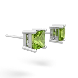 Peridot 5Mm Princess Cut Stud 14K White Gold earrings E1789