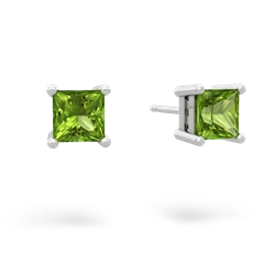 Peridot 5Mm Princess Cut Stud 14K White Gold earrings E1789