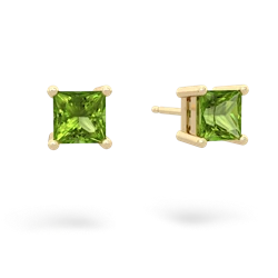 Peridot 5Mm Princess Cut Stud 14K Yellow Gold earrings E1789