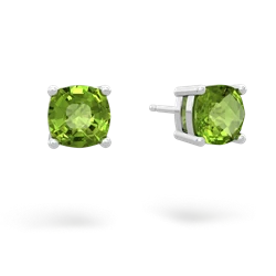 Peridot 6Mm Checkerboard Cushion Stud 14K White Gold earrings E1796